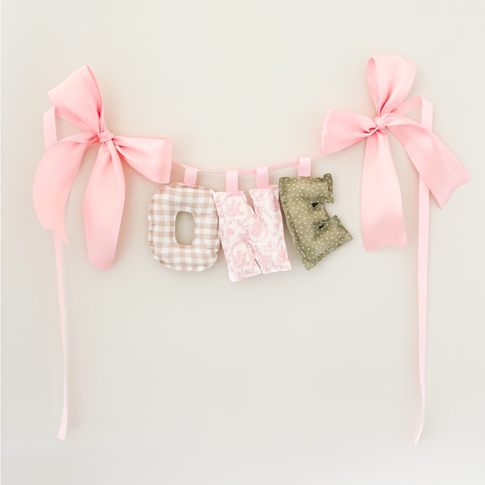Personalized Pink Ribbon Name Banner - Soft Fabric Letters